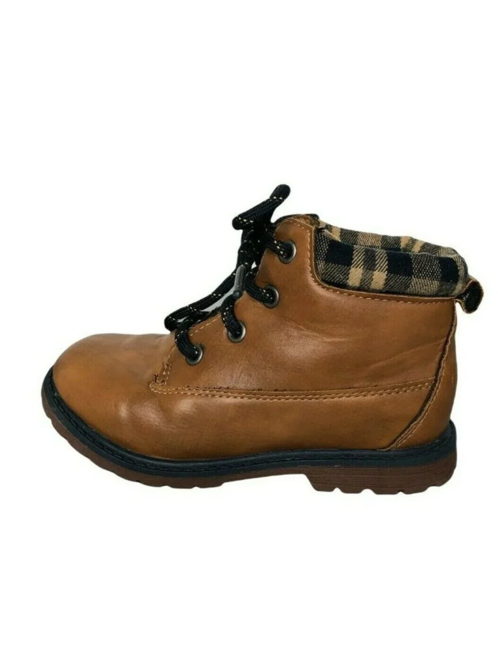 OshKosh B'Gosh Braxton B Boots Little Boys Toddler 10 Tan Black Plaid Shoes Beig
